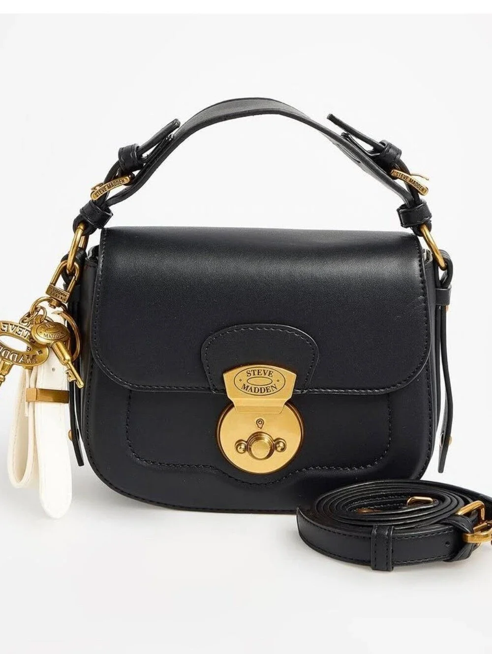 Steve Madden Black Crossbody with Gold Charm Hardware